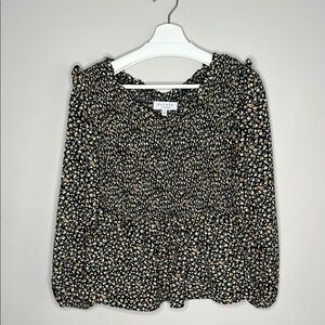 Hayden Black Smocked Floral Ruffled Blouse With Waist Tie